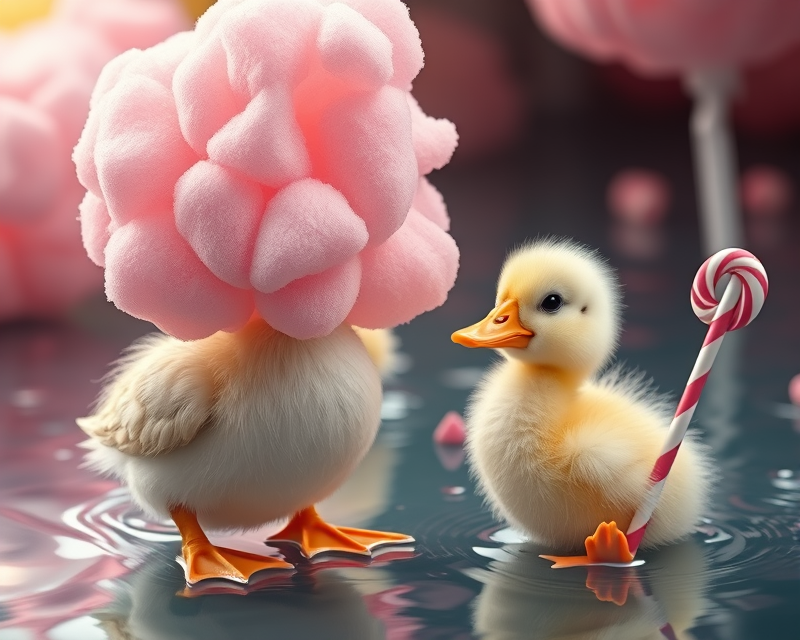 cotton candy, duckling, lollipop